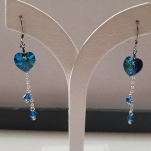 Sterling Silver Wire Earring w/ Heart Crystal